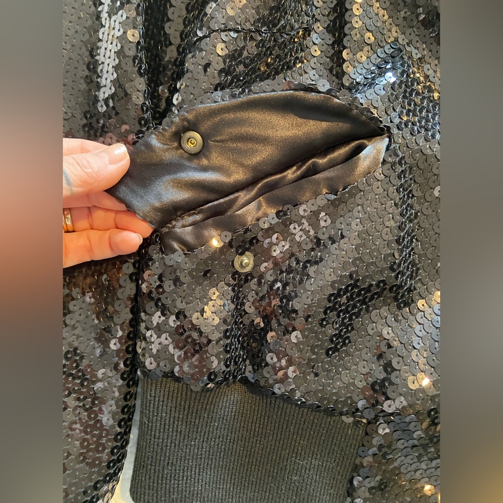 DOLCE & GABBANA Black Sequin Bomber Jacket Size 42 - Picture 7 of 17